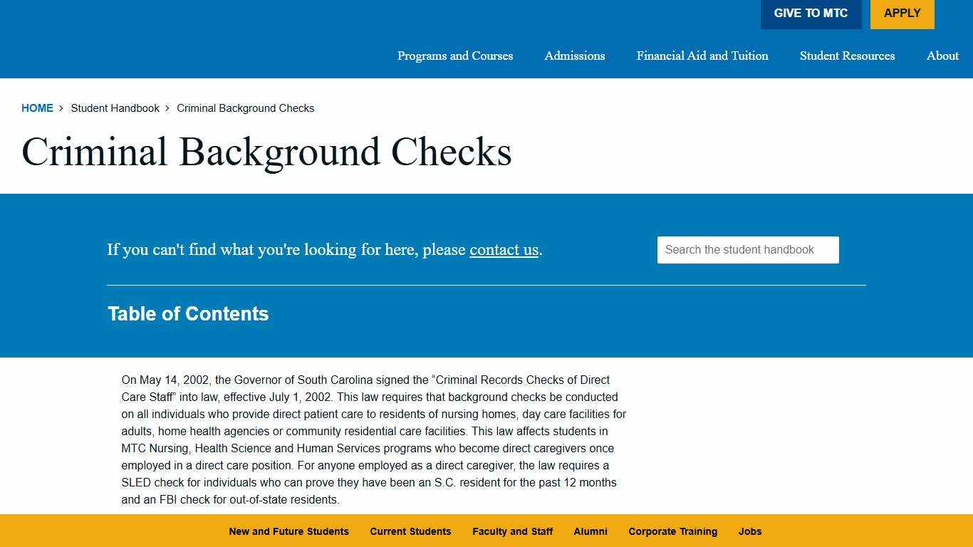 Criminal Background Checks | Midlands Technical College